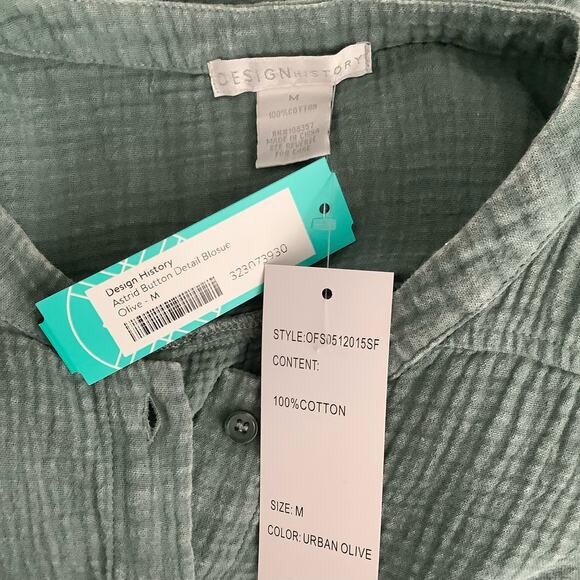 Design Nation Green Gauze Button Front Ruffle Shoulder Medium NWT - Picture 5 of 5